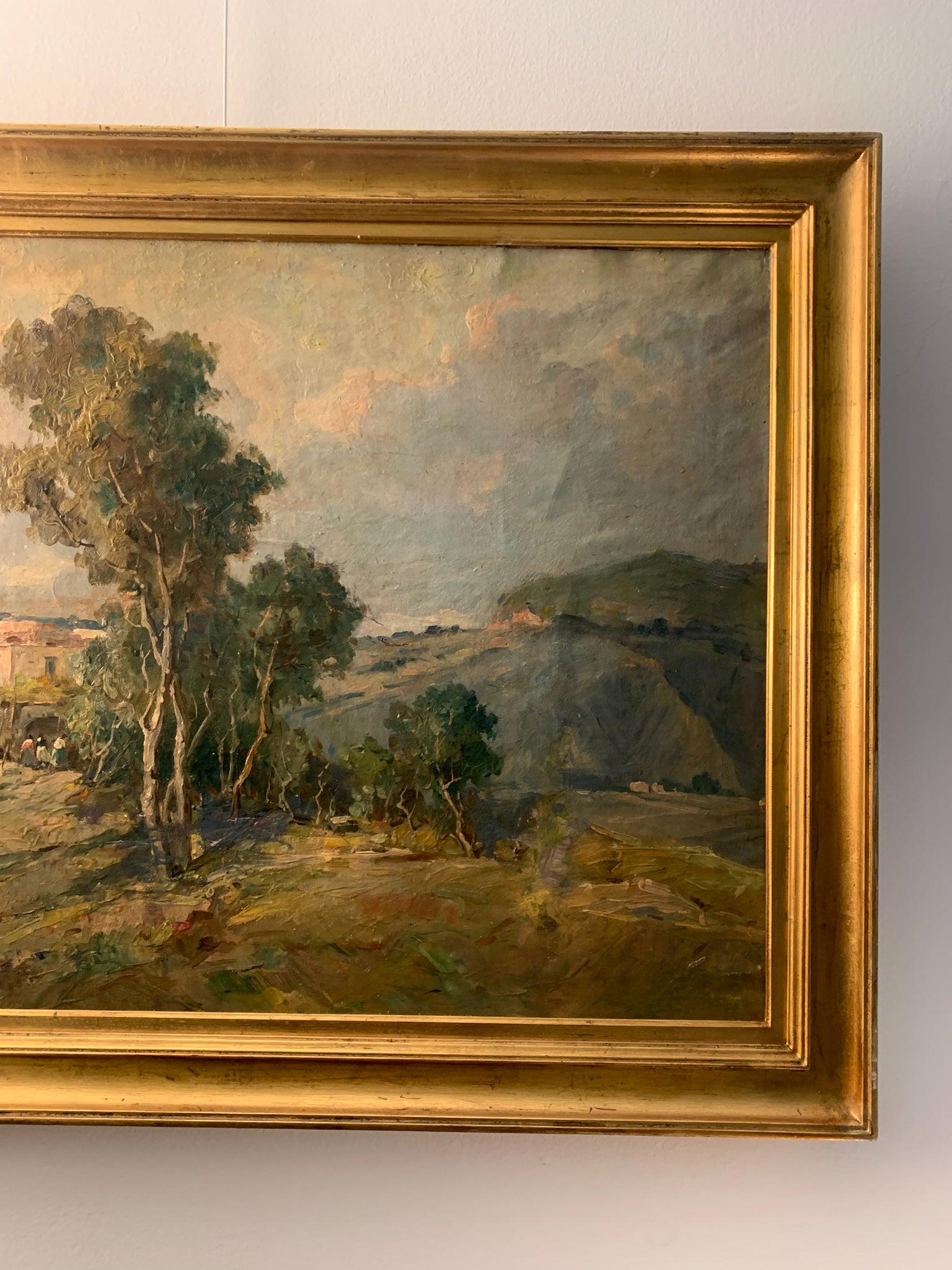 Oil Painting on Canvas of a Rural Landscape by Romolo Leone from the 1920s