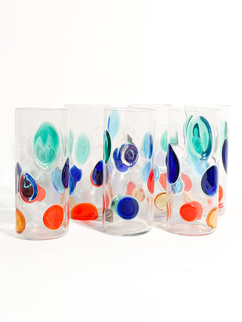 Set da 6 Bicchieri di Bevanda di Simone Cenedese in Vetro di Murano Multicolore Anni 90