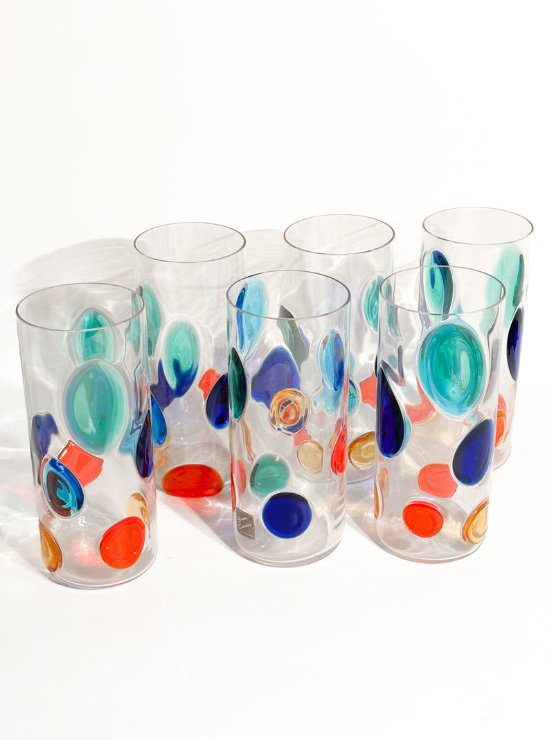 Set da 6 Bicchieri di Bevanda di Simone Cenedese in Vetro di Murano Multicolore Anni 90