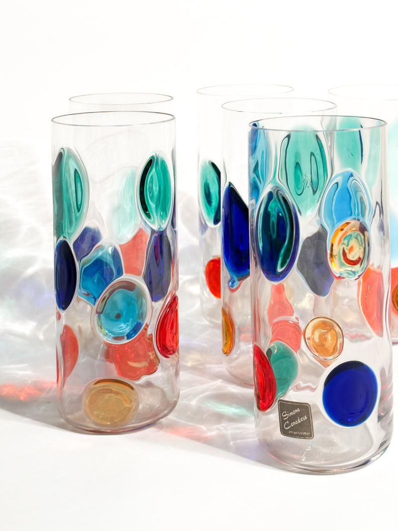 Set da 6 Bicchieri di Bevanda di Simone Cenedese in Vetro di Murano Multicolore Anni 90