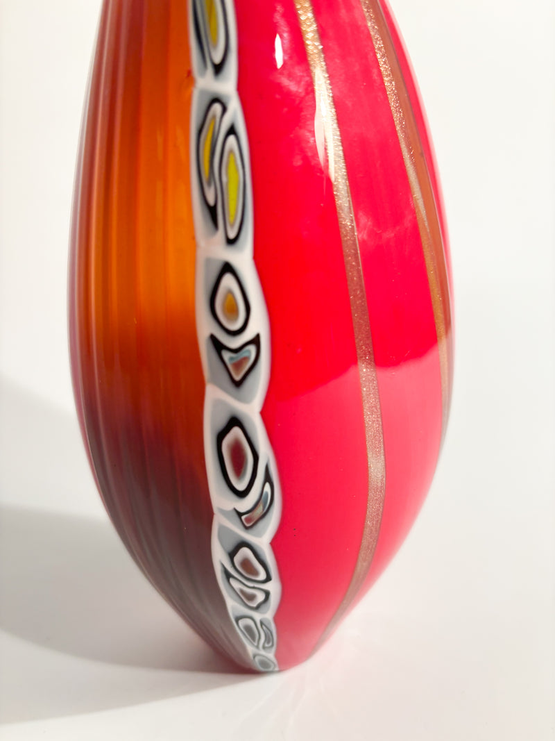 Vaso in Vetro di Murano Rosso con Murrine Anni 80