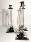 Set da Tre Portacandele in Plexiglass e Metallo Argentato Anni 70