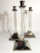 Set da Tre Portacandele in Plexiglass e Metallo Argentato Anni 70