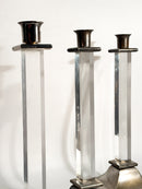 Set da Tre Portacandele in Plexiglass e Metallo Argentato Anni 70
