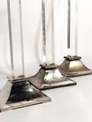 Set da Tre Portacandele in Plexiglass e Metallo Argentato Anni 70