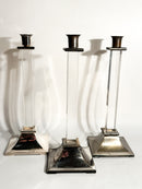 Set da Tre Portacandele in Plexiglass e Metallo Argentato Anni 70