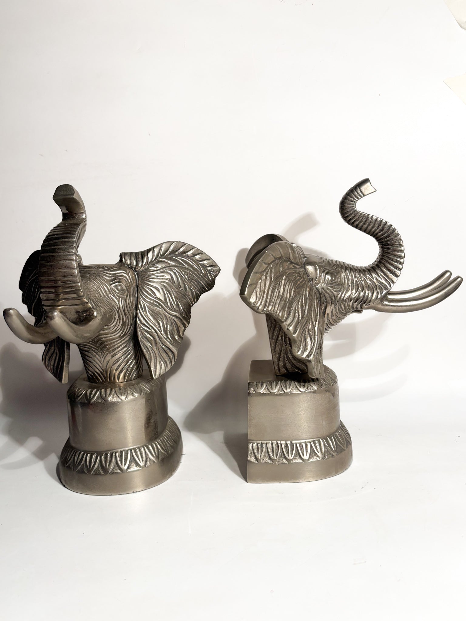 Coppia di Fermalibri a Forma di Elefante in Metallo Anni 80