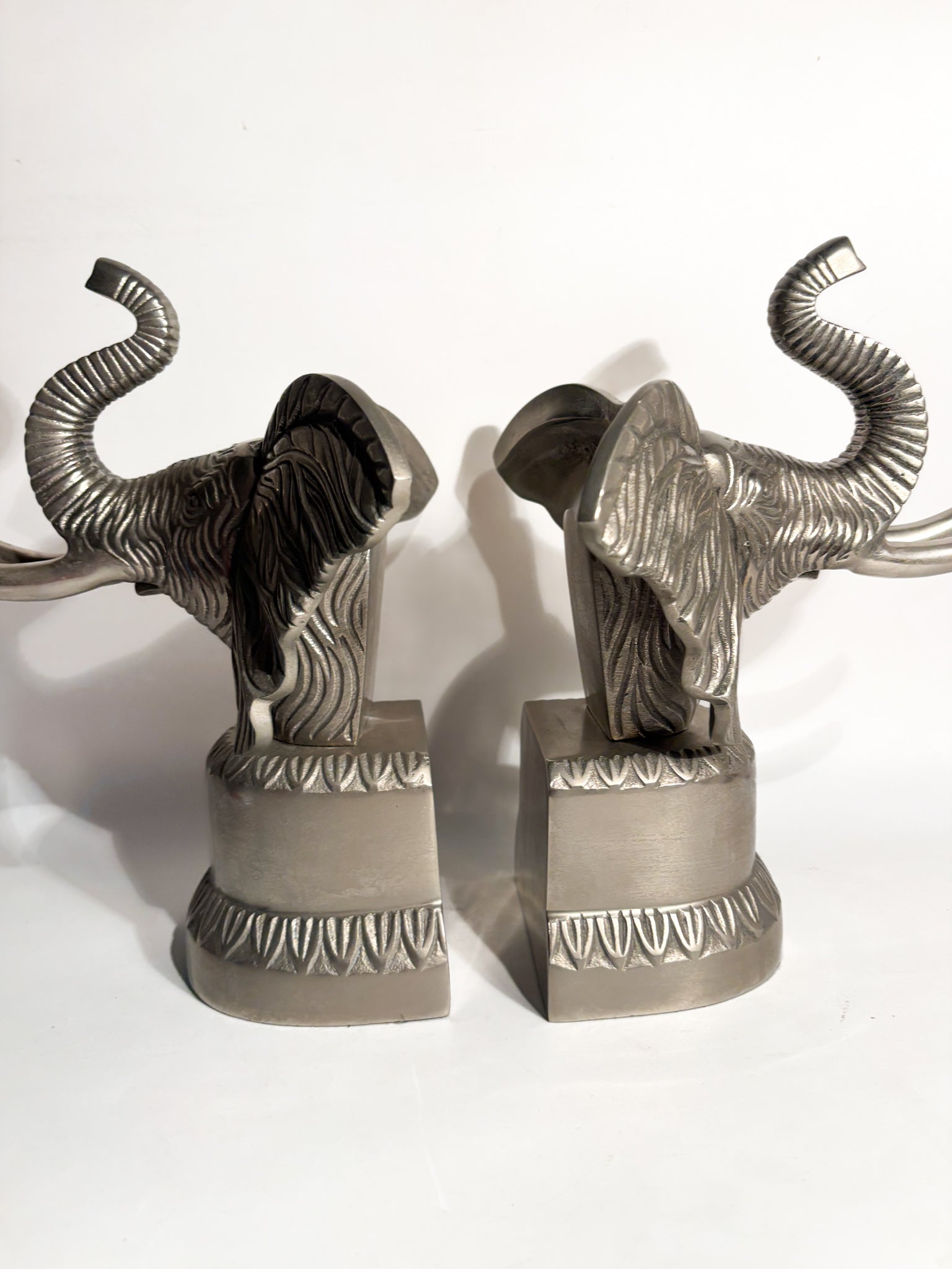 Coppia di Fermalibri a Forma di Elefante in Metallo Anni 80