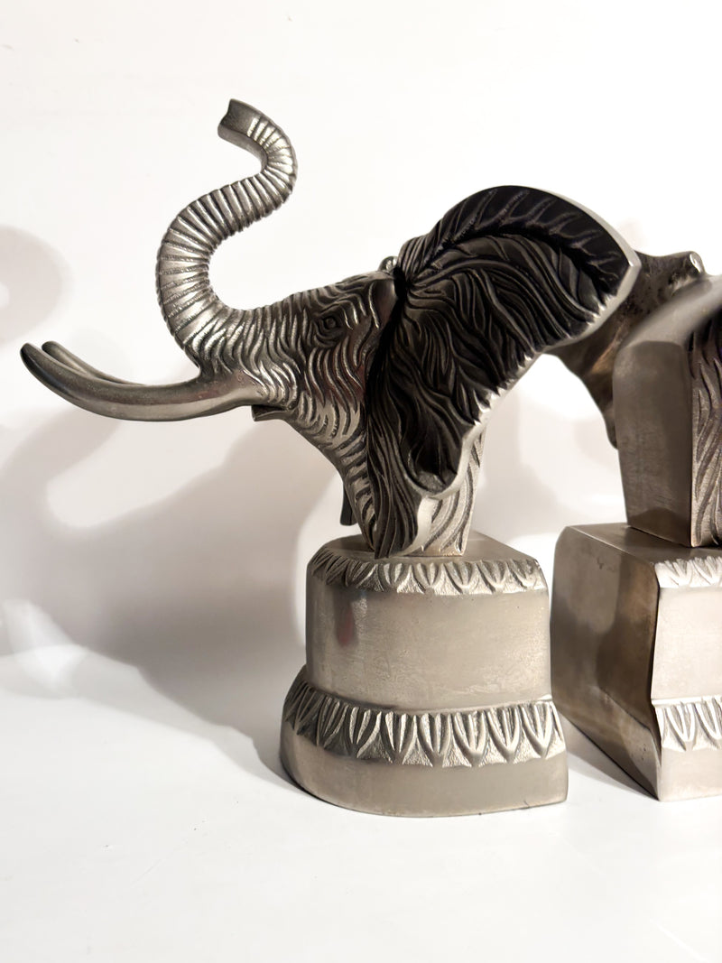 Coppia di Fermalibri a Forma di Elefante in Metallo Anni 80