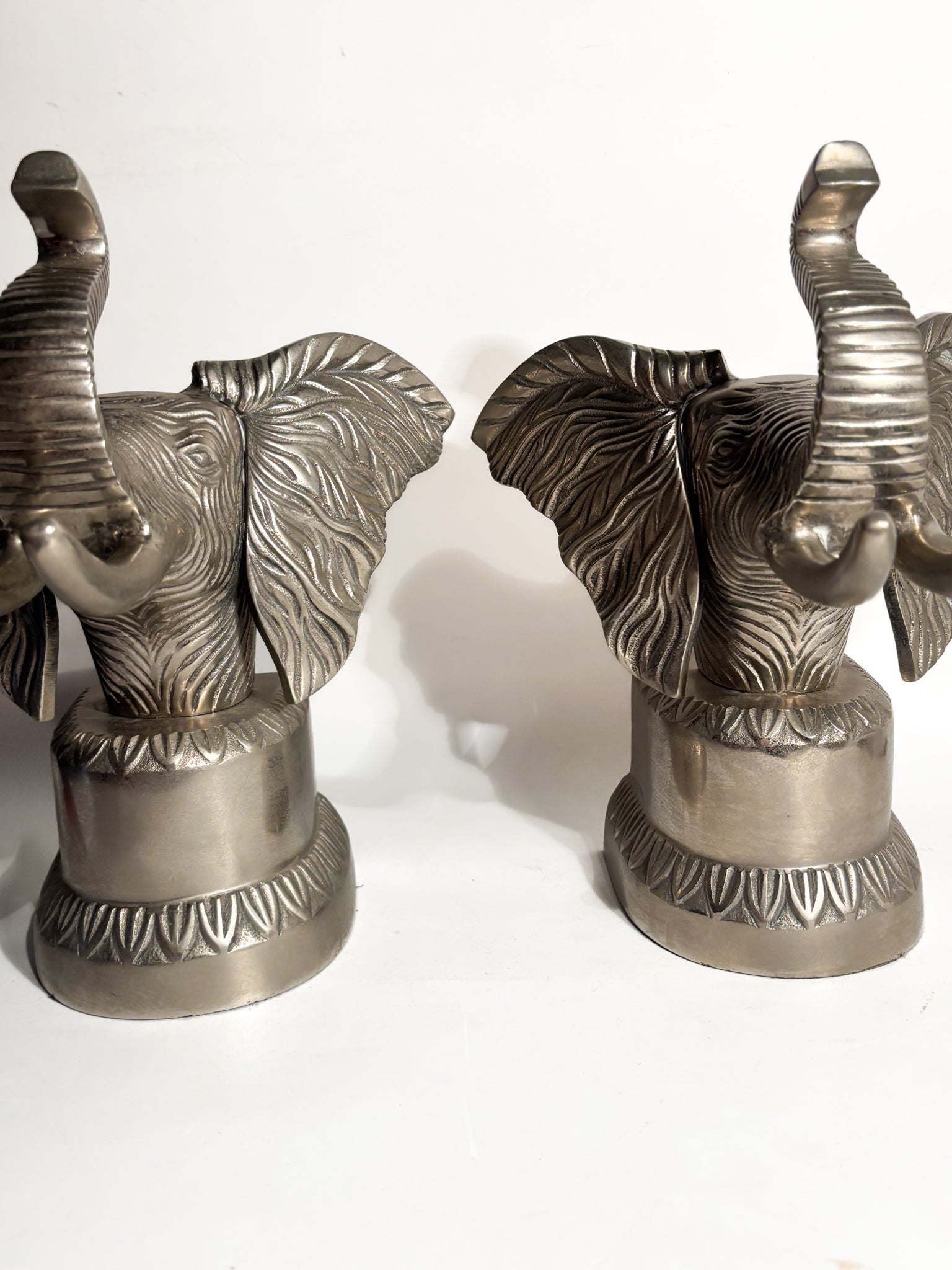 Coppia di Fermalibri a Forma di Elefante in Metallo Anni 80
