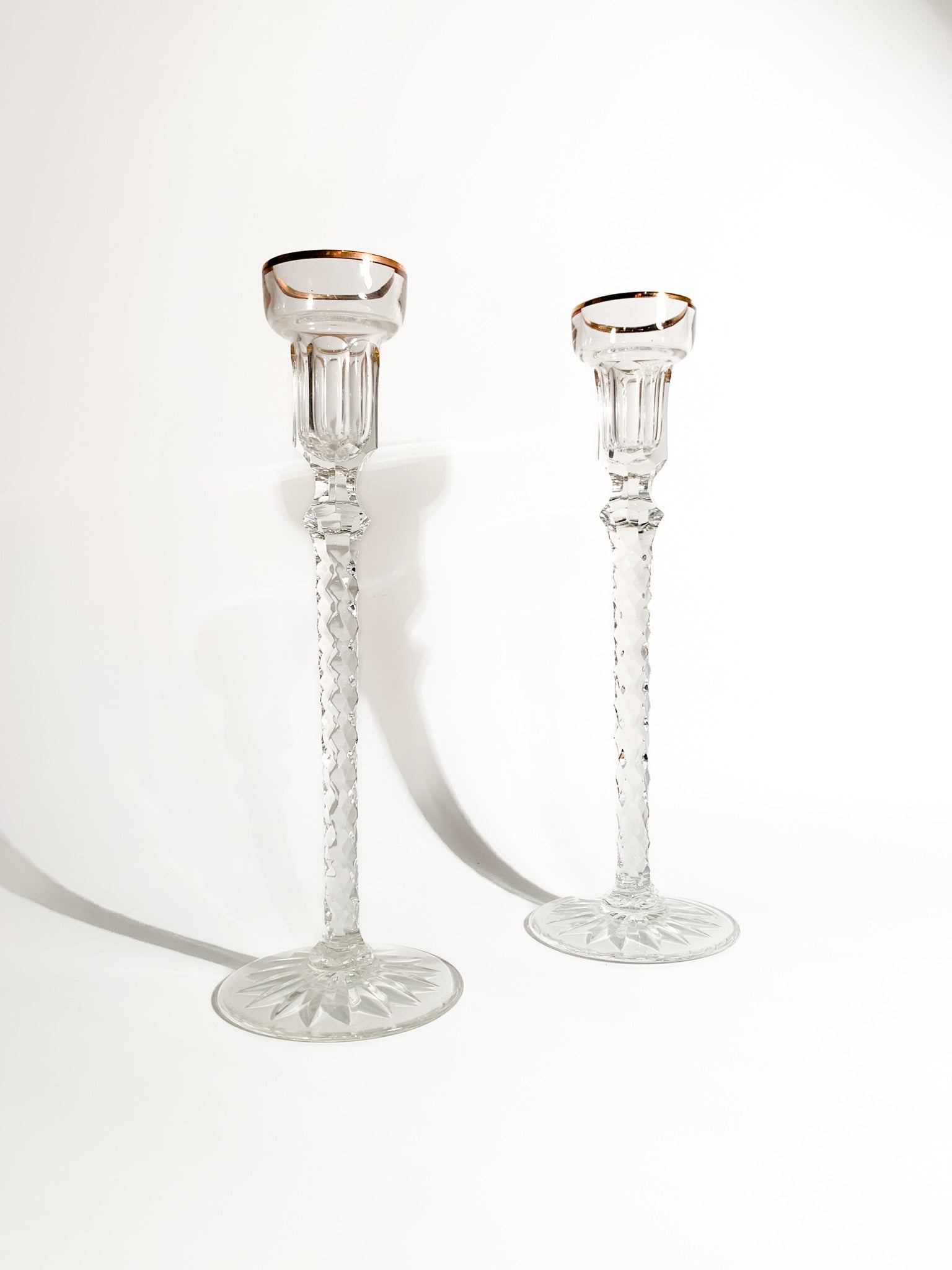 Pair of Fabergè Crystal Candle Holders with 1920s Box