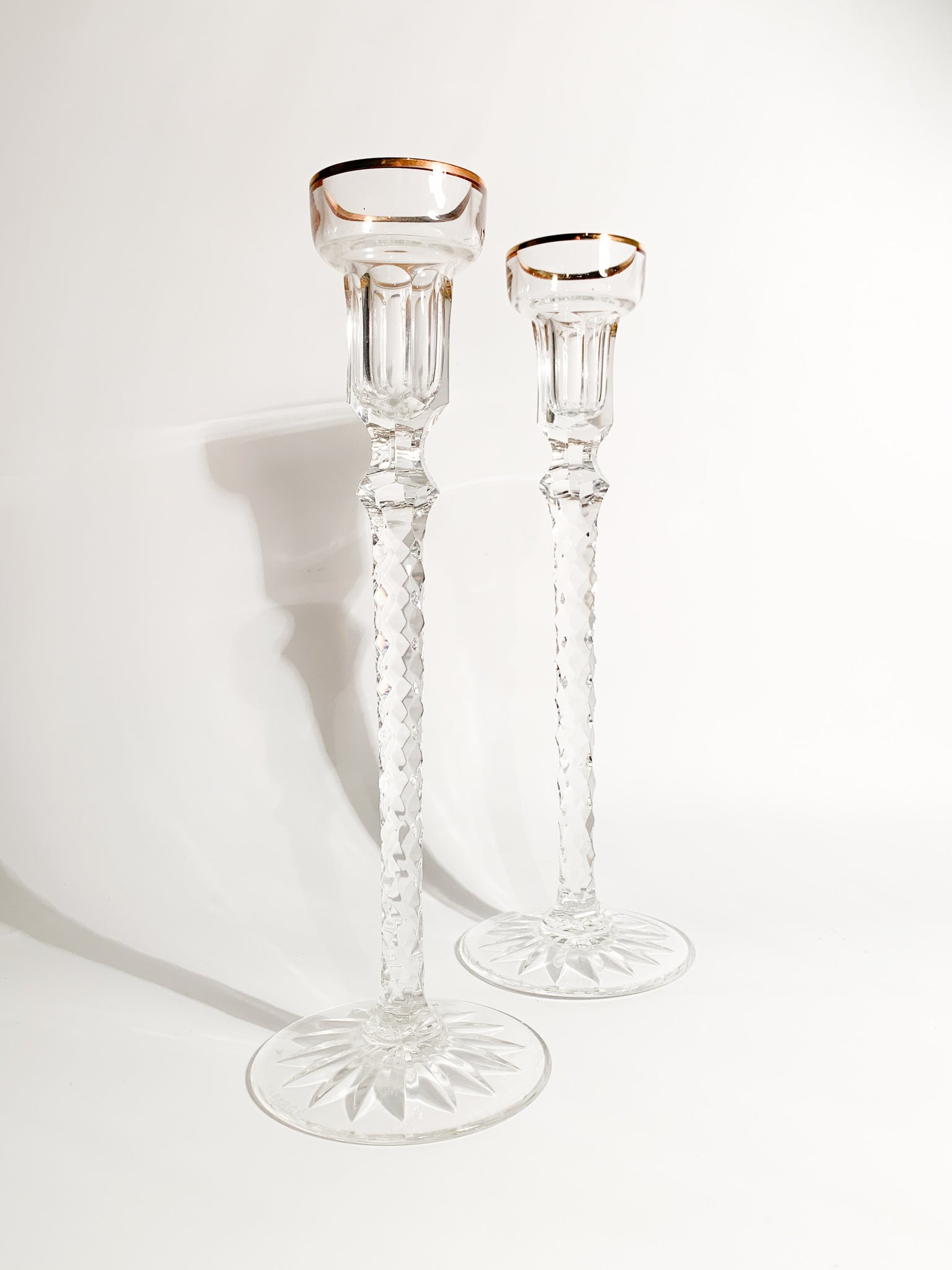 Pair of Fabergè Crystal Candle Holders with 1920s Box