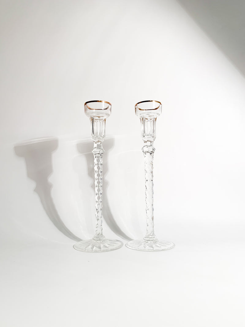 Pair of Fabergè Crystal Candle Holders with 1920s Box