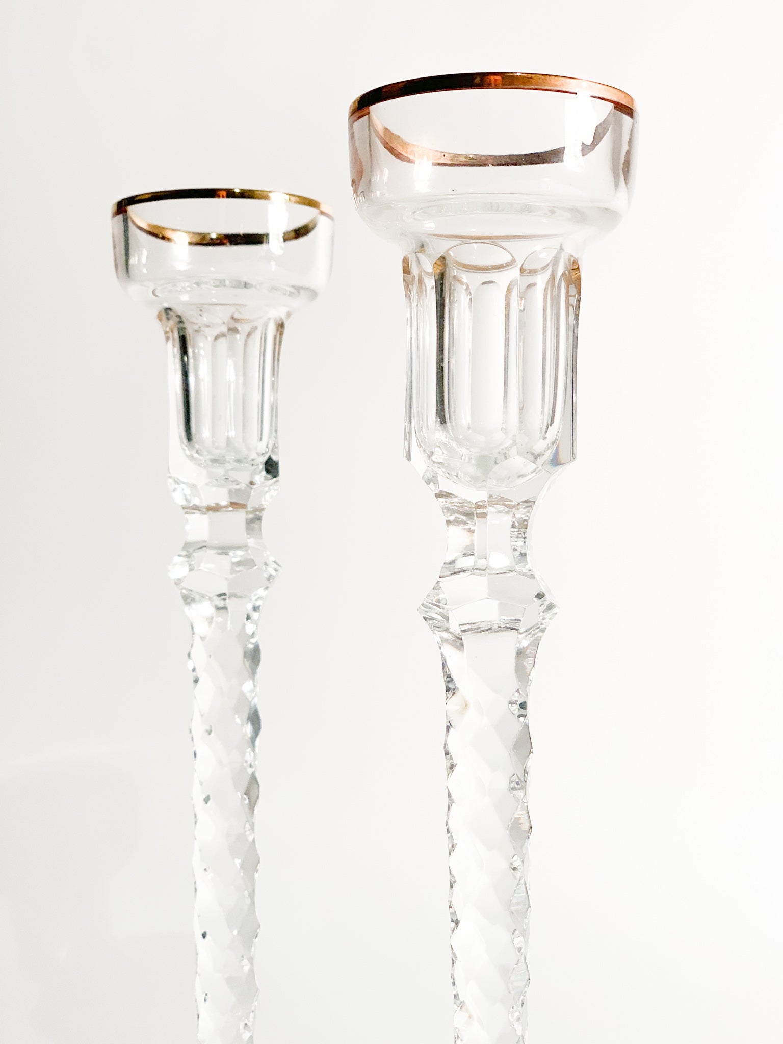 Pair of Fabergè Crystal Candle Holders with 1920s Box