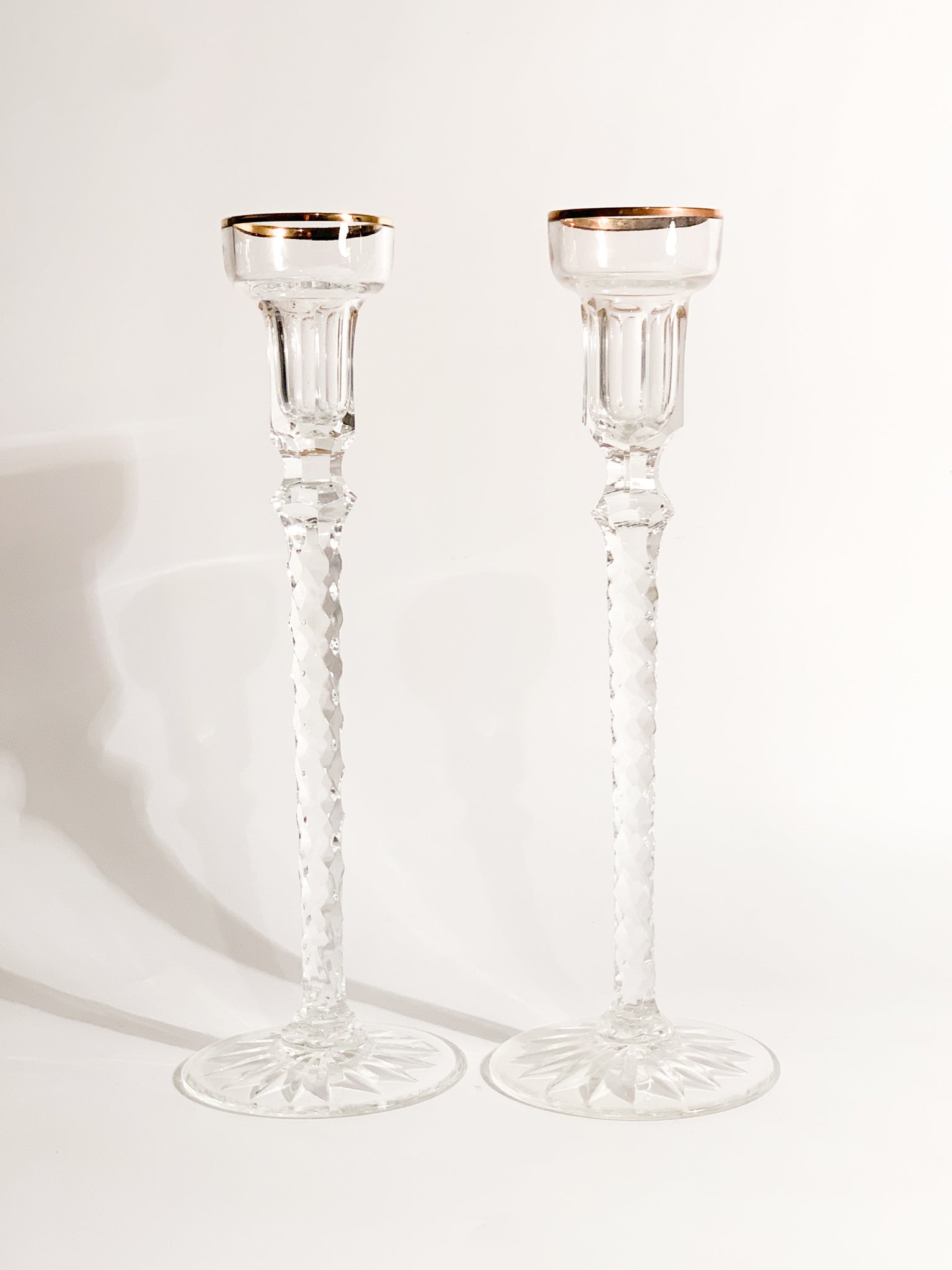 Pair of Fabergè Crystal Candle Holders with 1920s Box