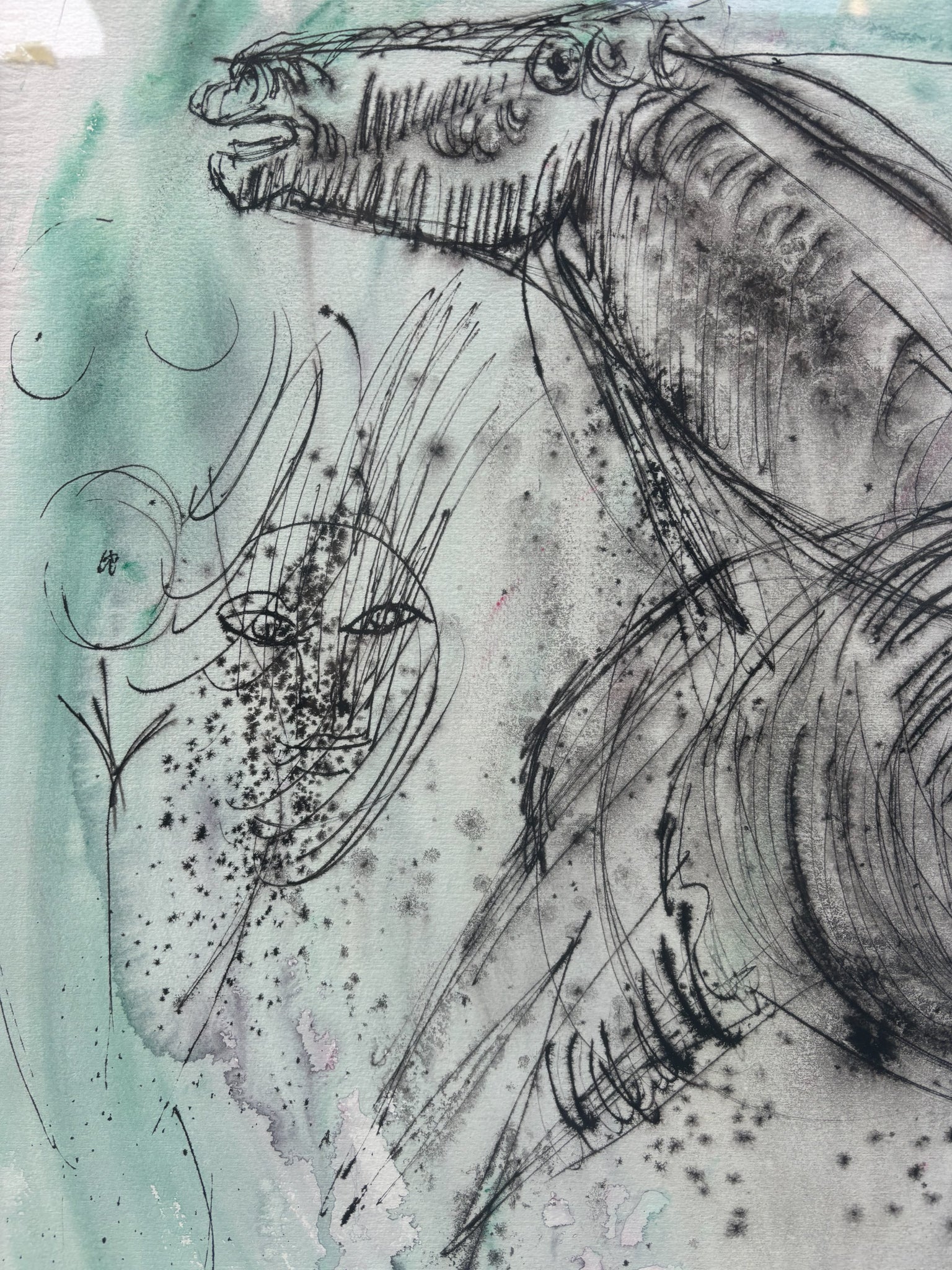 Watercolor Painting of Horses by Bruno Cassinari, 1960s