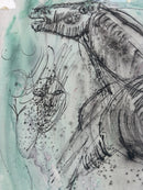 Dipinto Acquerello di Cavalli di Bruno Cassinari Anni 60