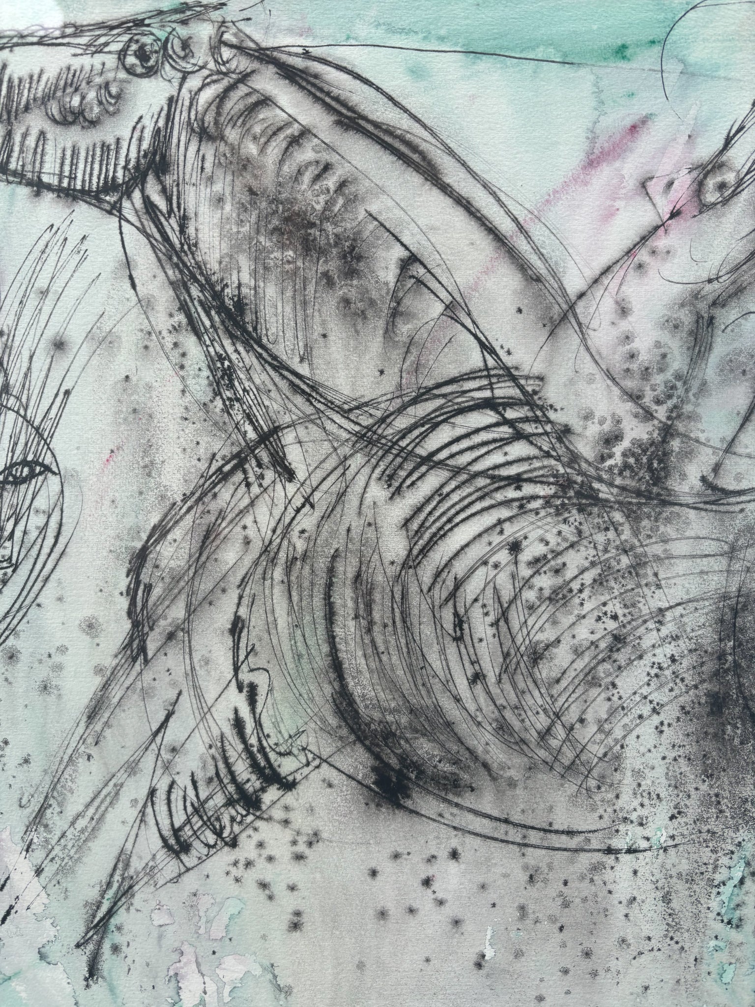 Watercolor Painting of Horses by Bruno Cassinari, 1960s