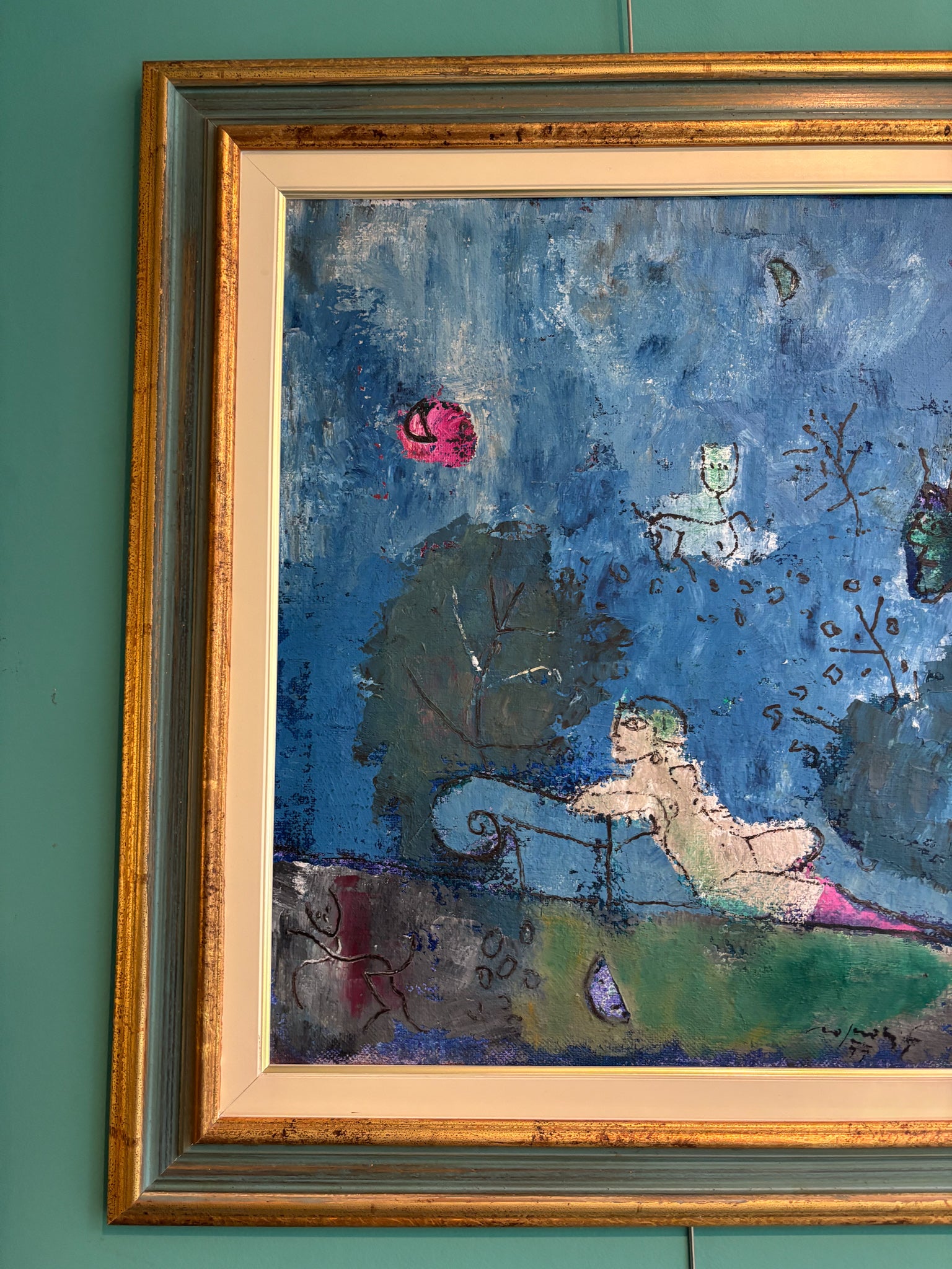 Dipinto Olio su Tela "Giardino Romantico" di Franco Rognoni del 1977