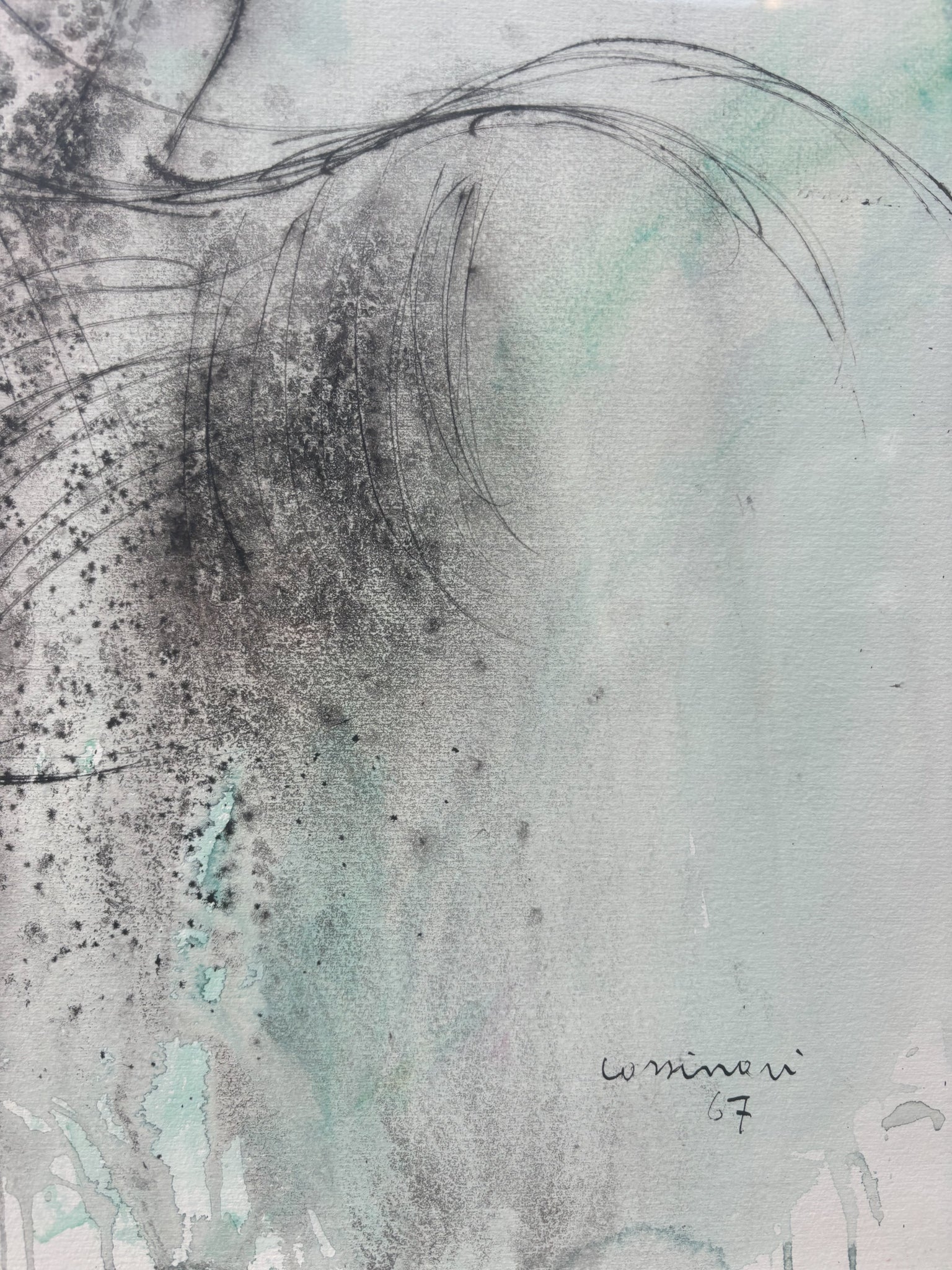 Watercolor Painting of Horses by Bruno Cassinari, 1960s