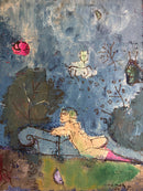 Dipinto Olio su Tela "Giardino Romantico" di Franco Rognoni del 1977