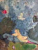 Dipinto Olio su Tela "Giardino Romantico" di Franco Rognoni del 1977