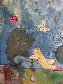 Dipinto Olio su Tela "Giardino Romantico" di Franco Rognoni del 1977