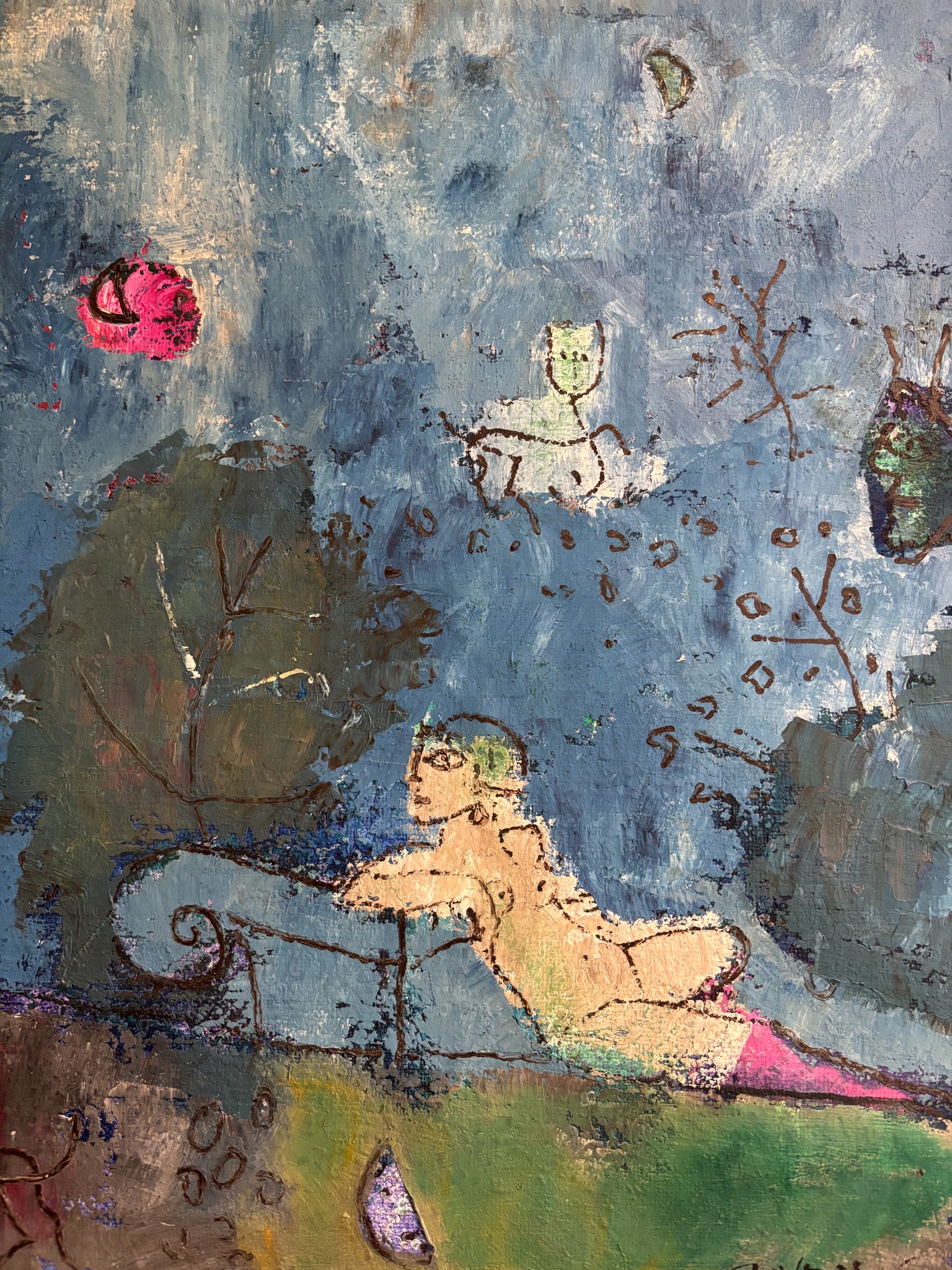 Dipinto Olio su Tela "Giardino Romantico" di Franco Rognoni del 1977