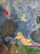 Dipinto Olio su Tela "Giardino Romantico" di Franco Rognoni del 1977