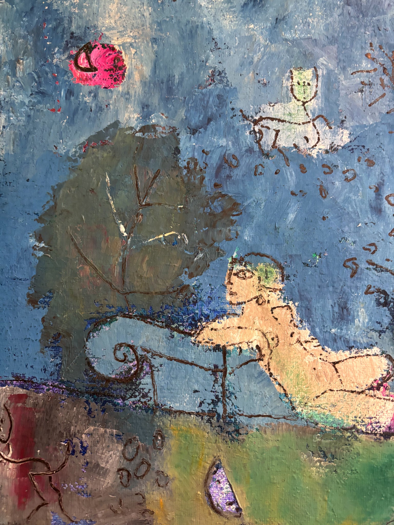 Dipinto Olio su Tela "Giardino Romantico" di Franco Rognoni del 1977