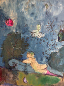 Dipinto Olio su Tela "Giardino Romantico" di Franco Rognoni del 1977