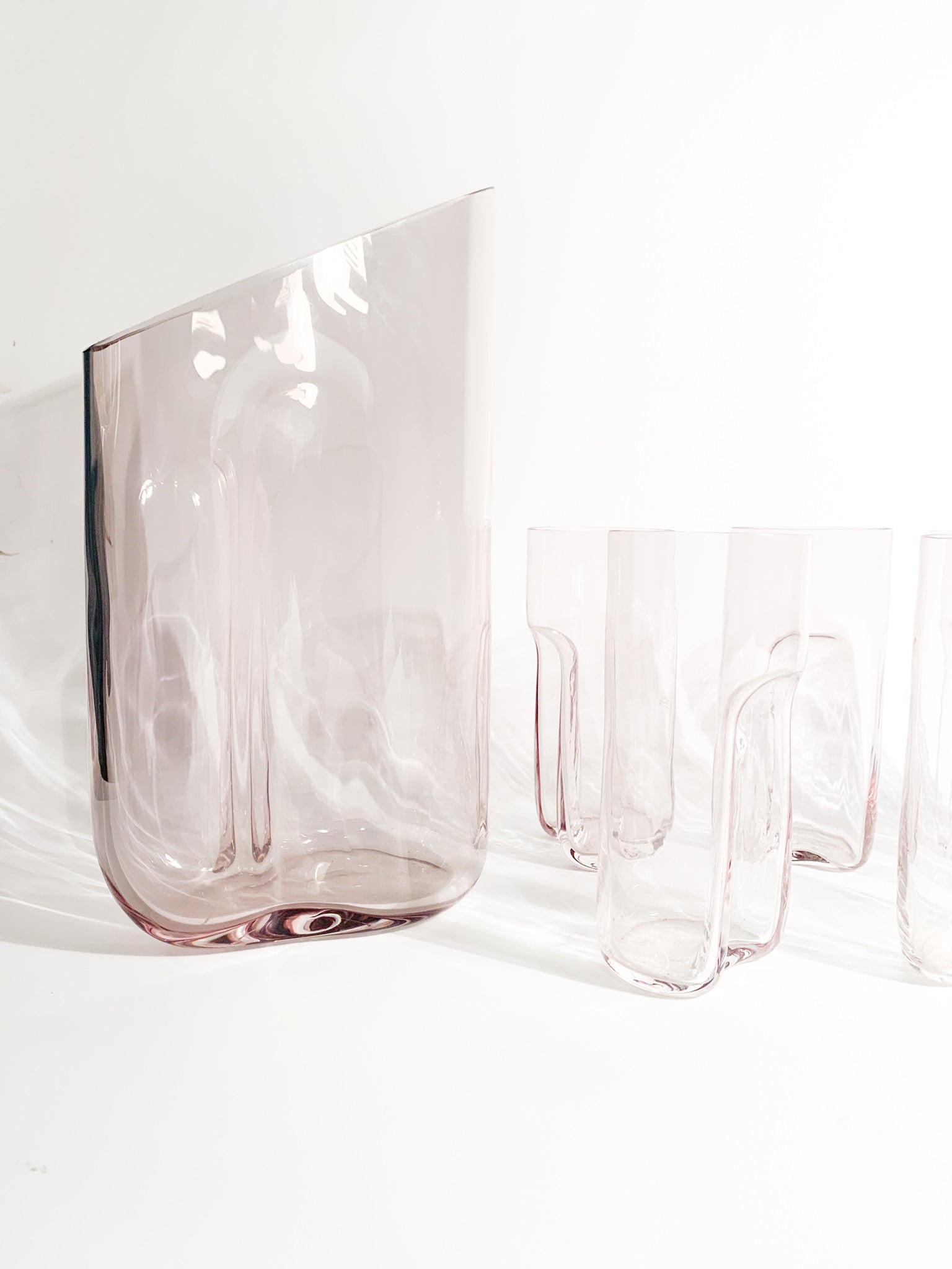 Set of Six Glasses and Carafe in Murano Glass by Cenedese and Albarelli, 1970s