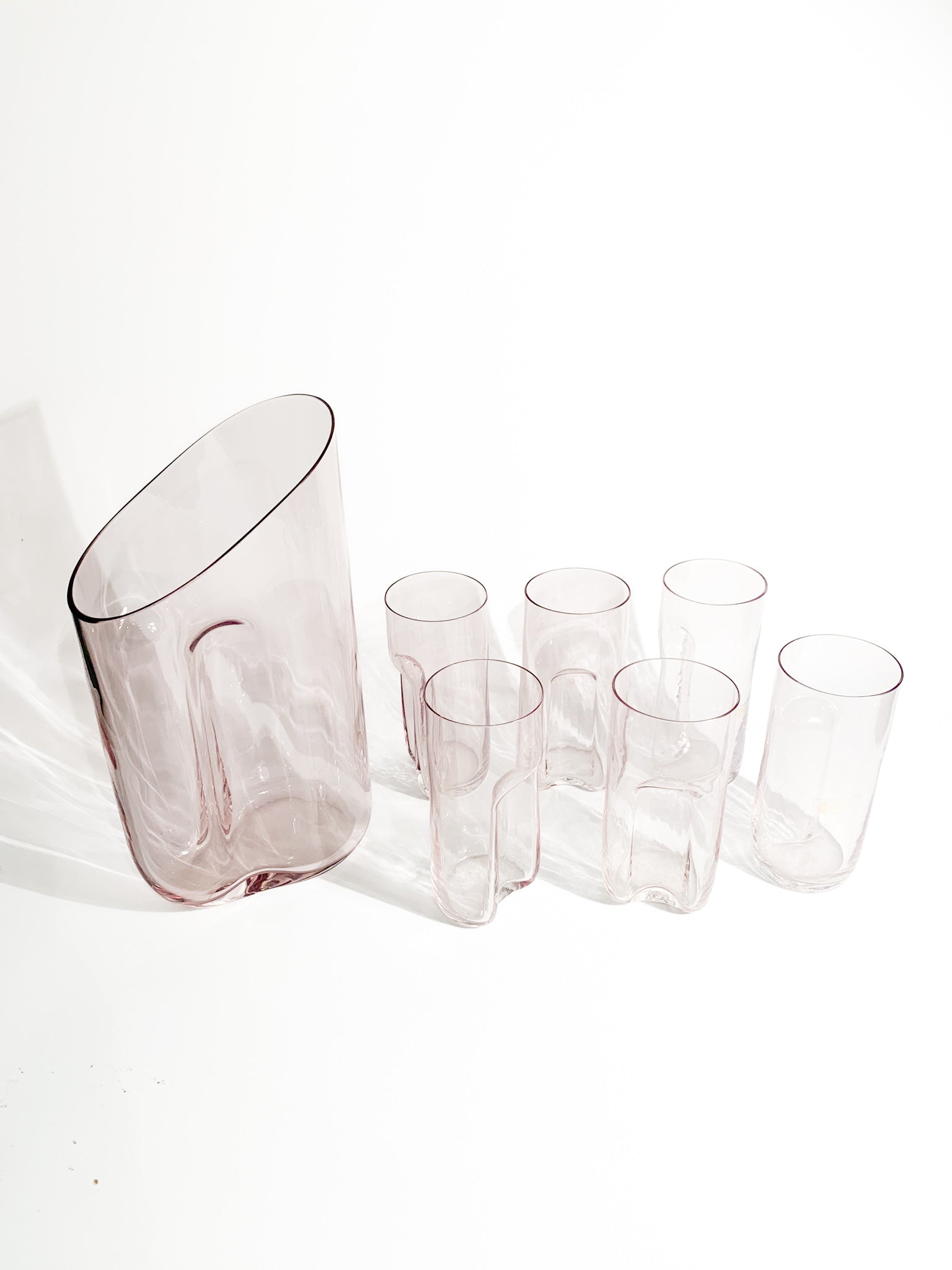 Set of Six Glasses and Carafe in Murano Glass by Cenedese and Albarelli, 1970s