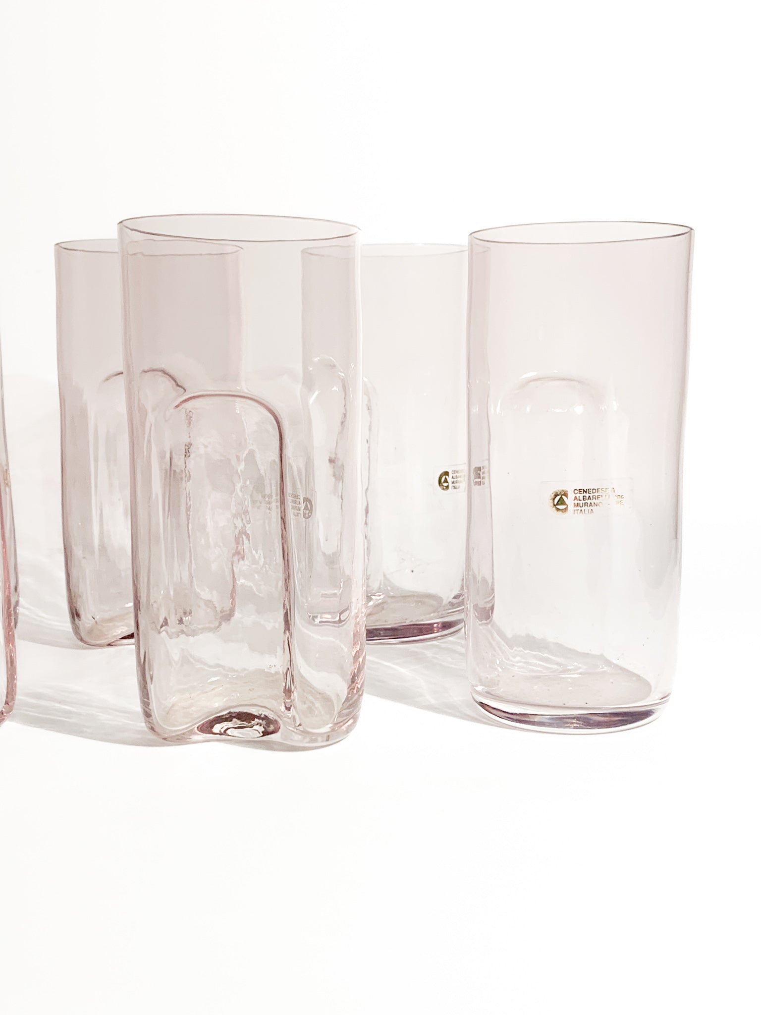 Set of Six Glasses and Carafe in Murano Glass by Cenedese and Albarelli, 1970s