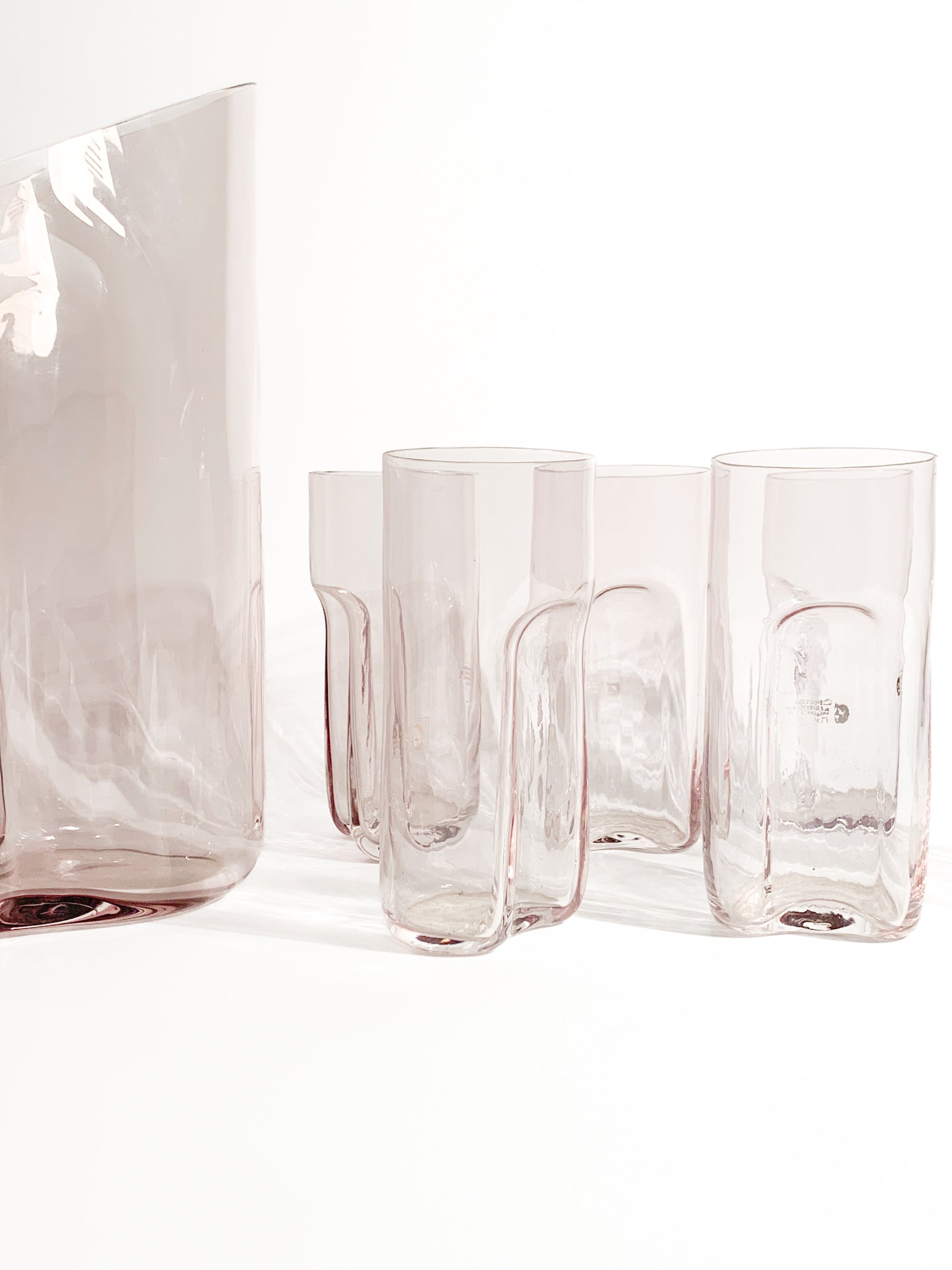Set of Six Glasses and Carafe in Murano Glass by Cenedese and Albarelli, 1970s