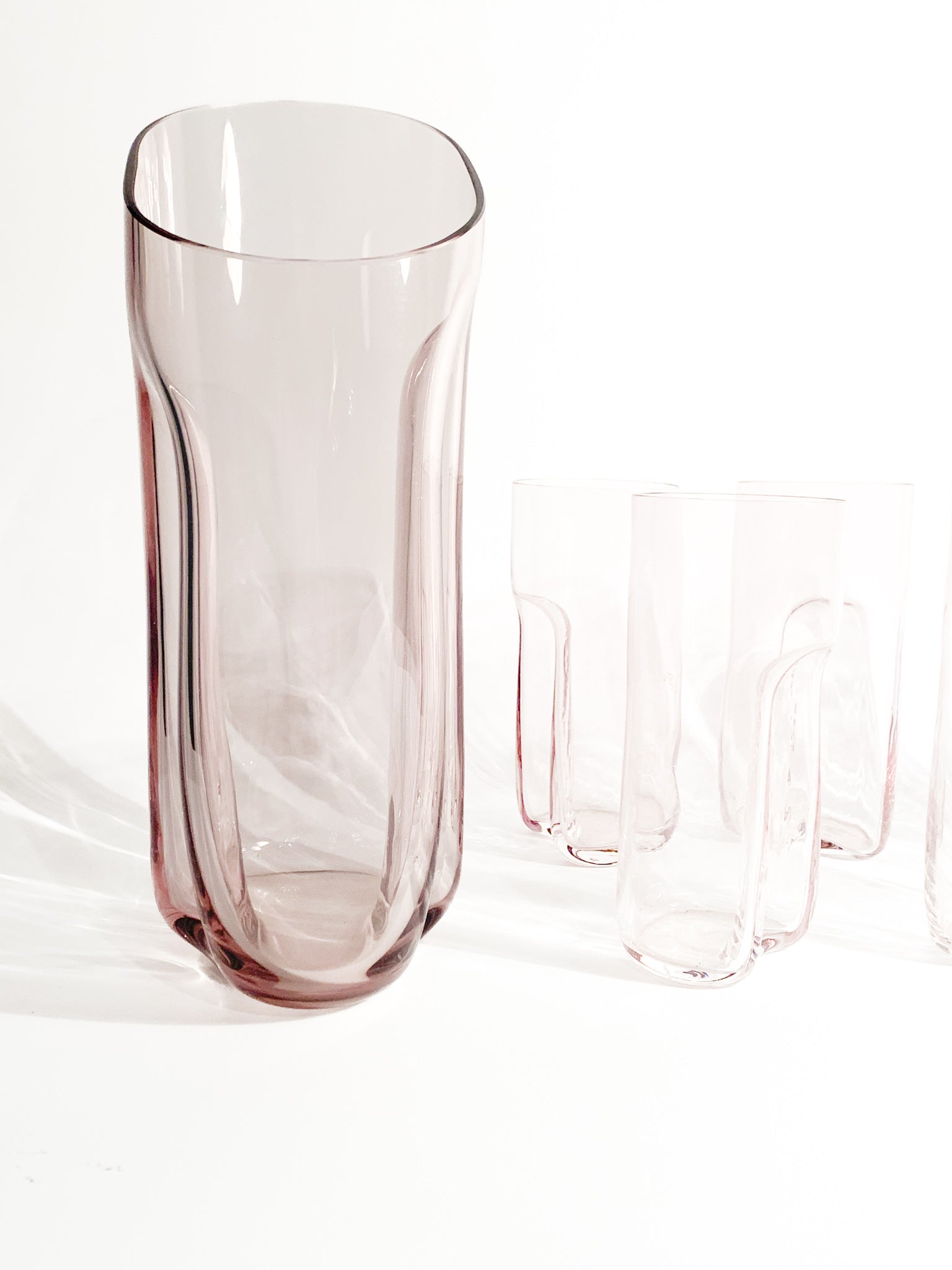 Set of Six Glasses and Carafe in Murano Glass by Cenedese and Albarelli, 1970s