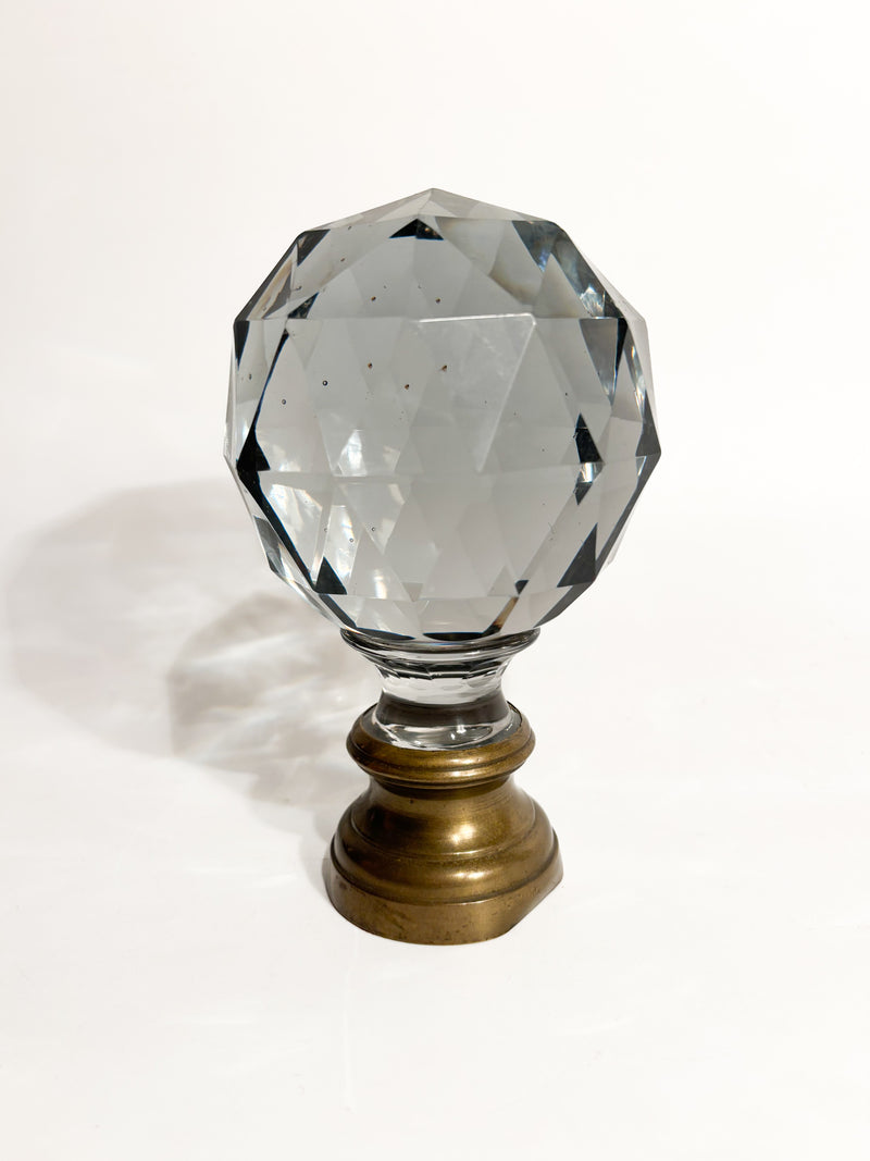Sfera da Scalinata in Cristallo di Boemia e Base in Ottone XIX Secolo