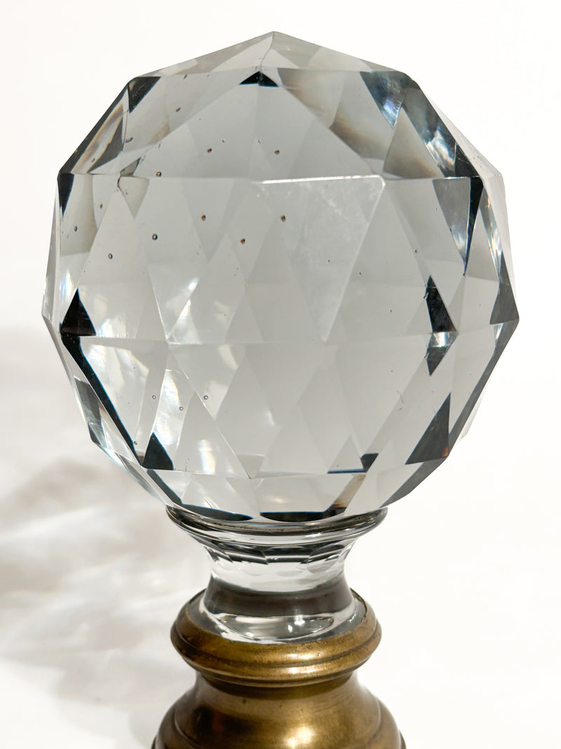Sfera da Scalinata in Cristallo di Boemia e Base in Ottone XIX Secolo