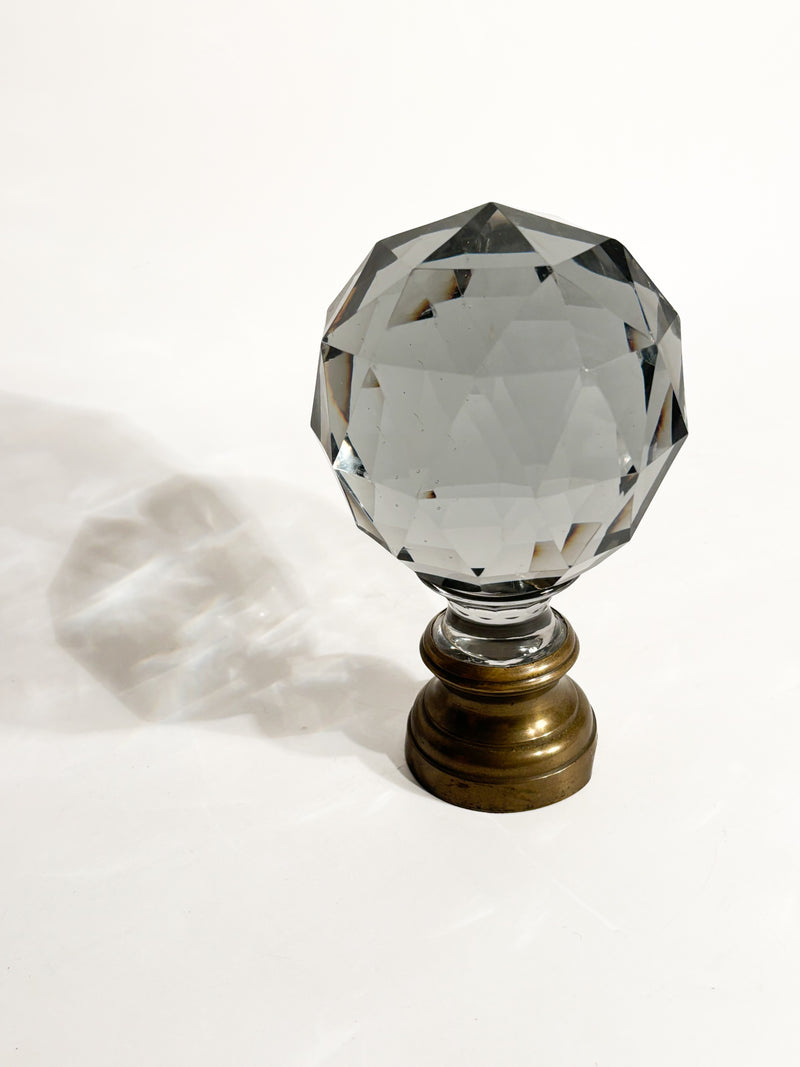 Sfera da Scalinata in Cristallo di Boemia e Base in Ottone XIX Secolo