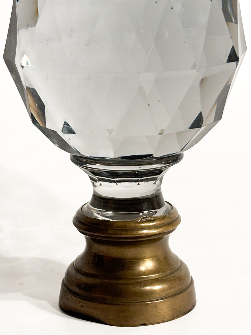 Sfera da Scalinata in Cristallo di Boemia e Base in Ottone XIX Secolo