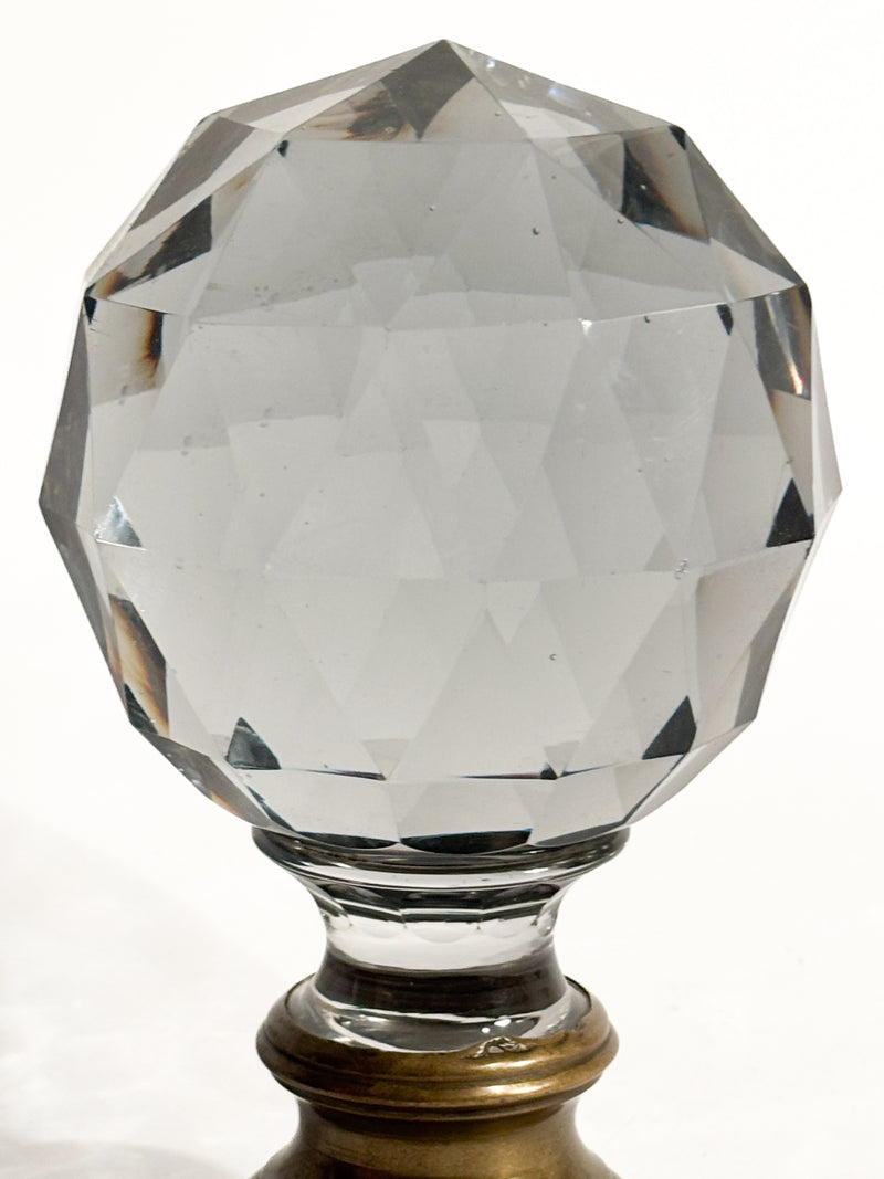 Sfera da Scalinata in Cristallo di Boemia e Base in Ottone XIX Secolo