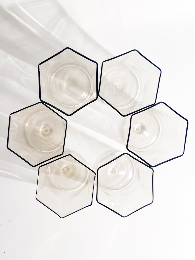 Set of Six Hexagonal Glasses by Carlo Scarpa for Venini 1930s