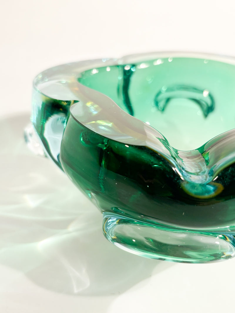 Green and Blue Murano Glass Ashtray from the 1970s