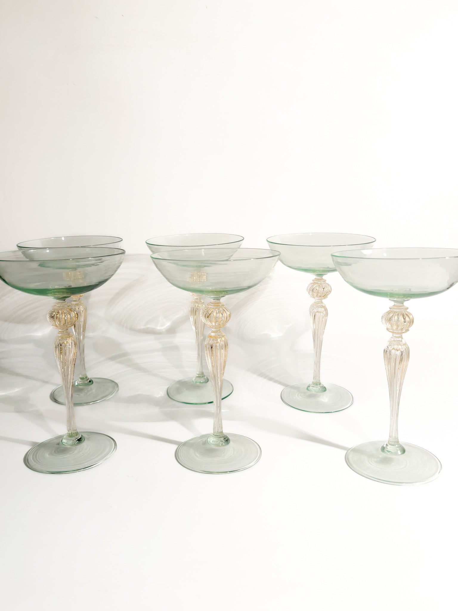 Set of 6 Champagne Glasses in Golden Murano Glass from the 1940s