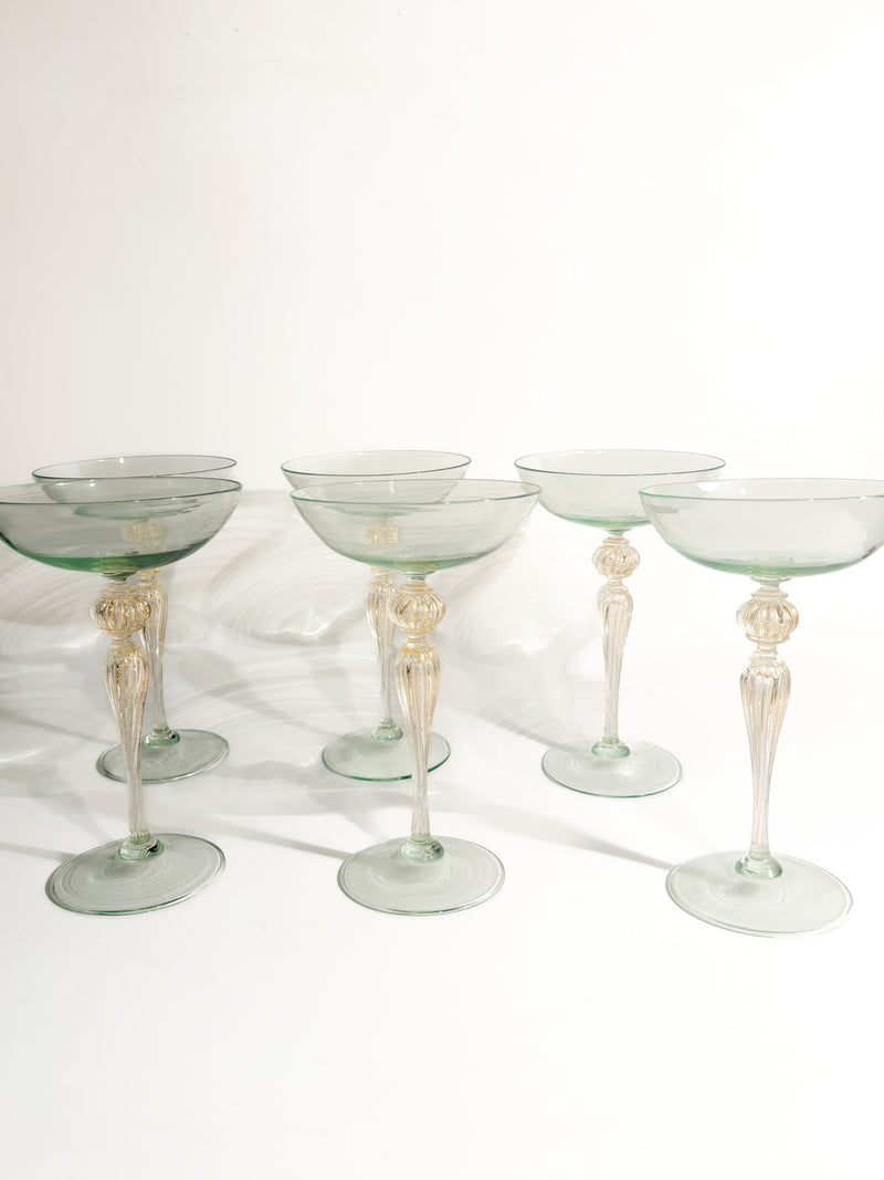 Set da 6 Bicchieri da Champagne in Vetro di Murano Dorato Anni 40