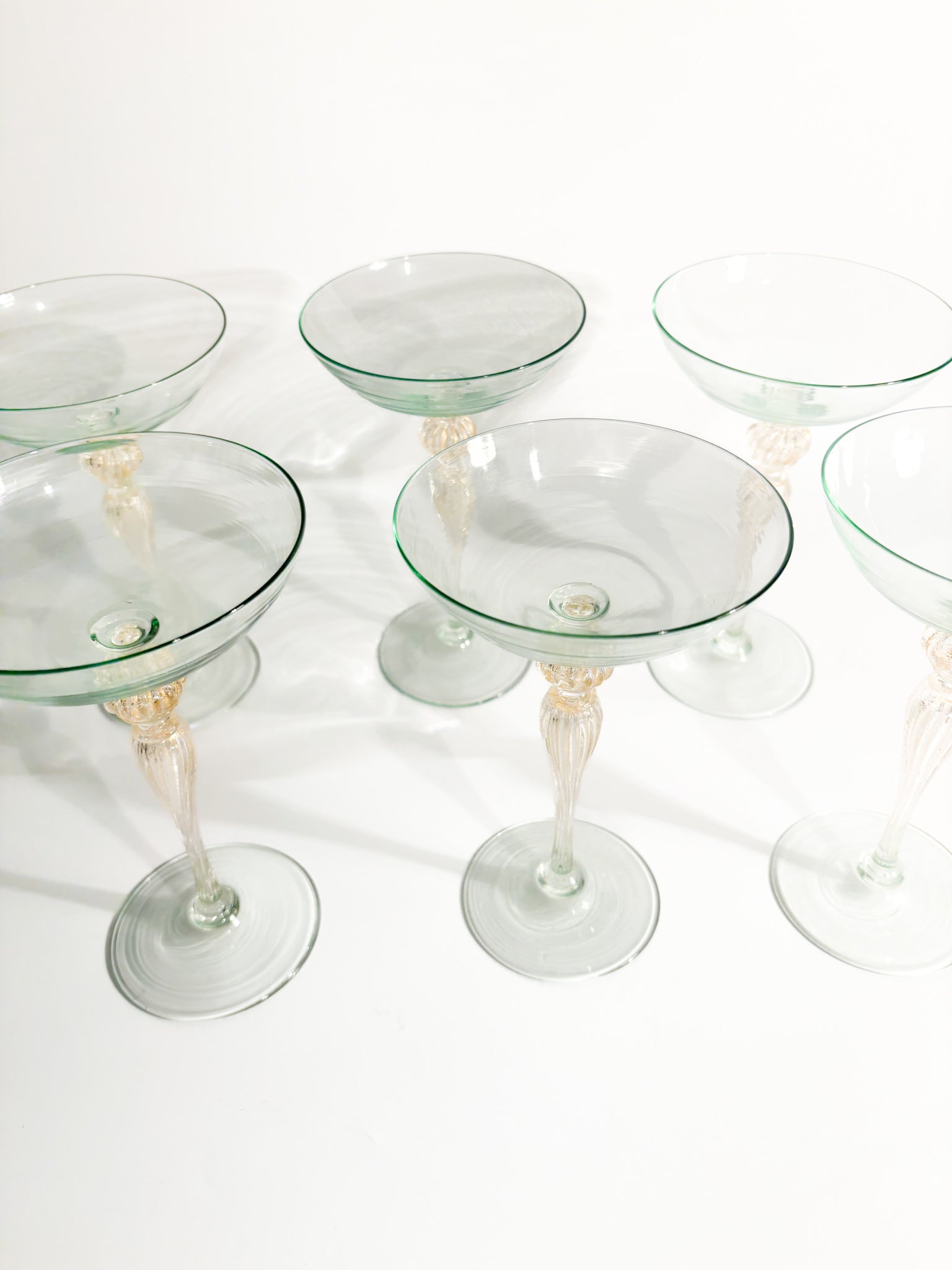 Set of 6 Champagne Glasses in Golden Murano Glass from the 1940s