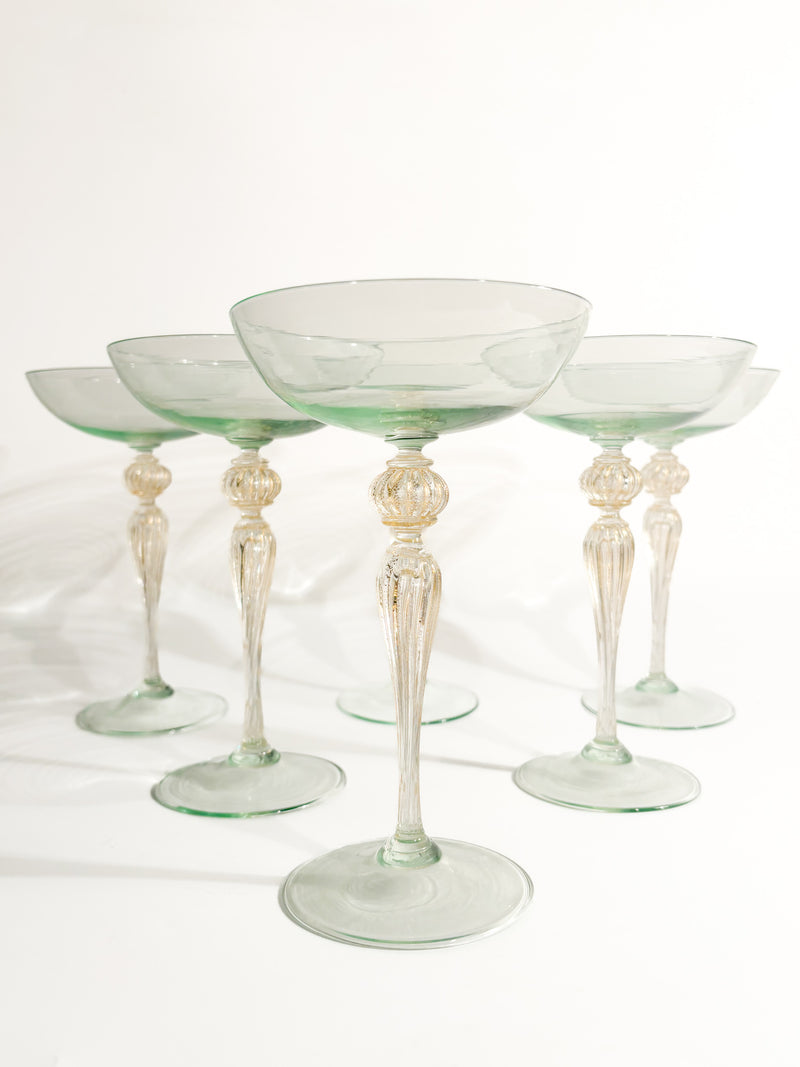 Set da 6 Bicchieri da Champagne in Vetro di Murano Dorato Anni 40