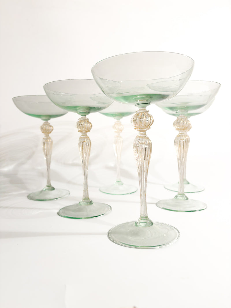 Set da 6 Bicchieri da Champagne in Vetro di Murano Dorato Anni 40