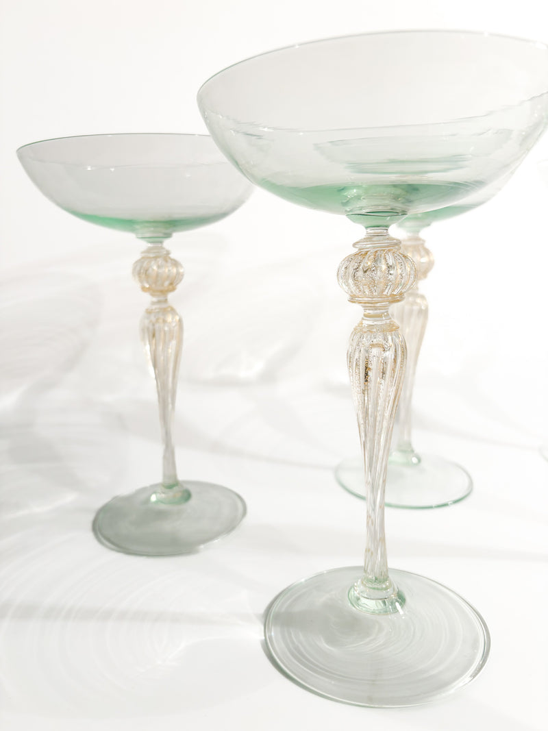 Set da 6 Bicchieri da Champagne in Vetro di Murano Dorato Anni 40