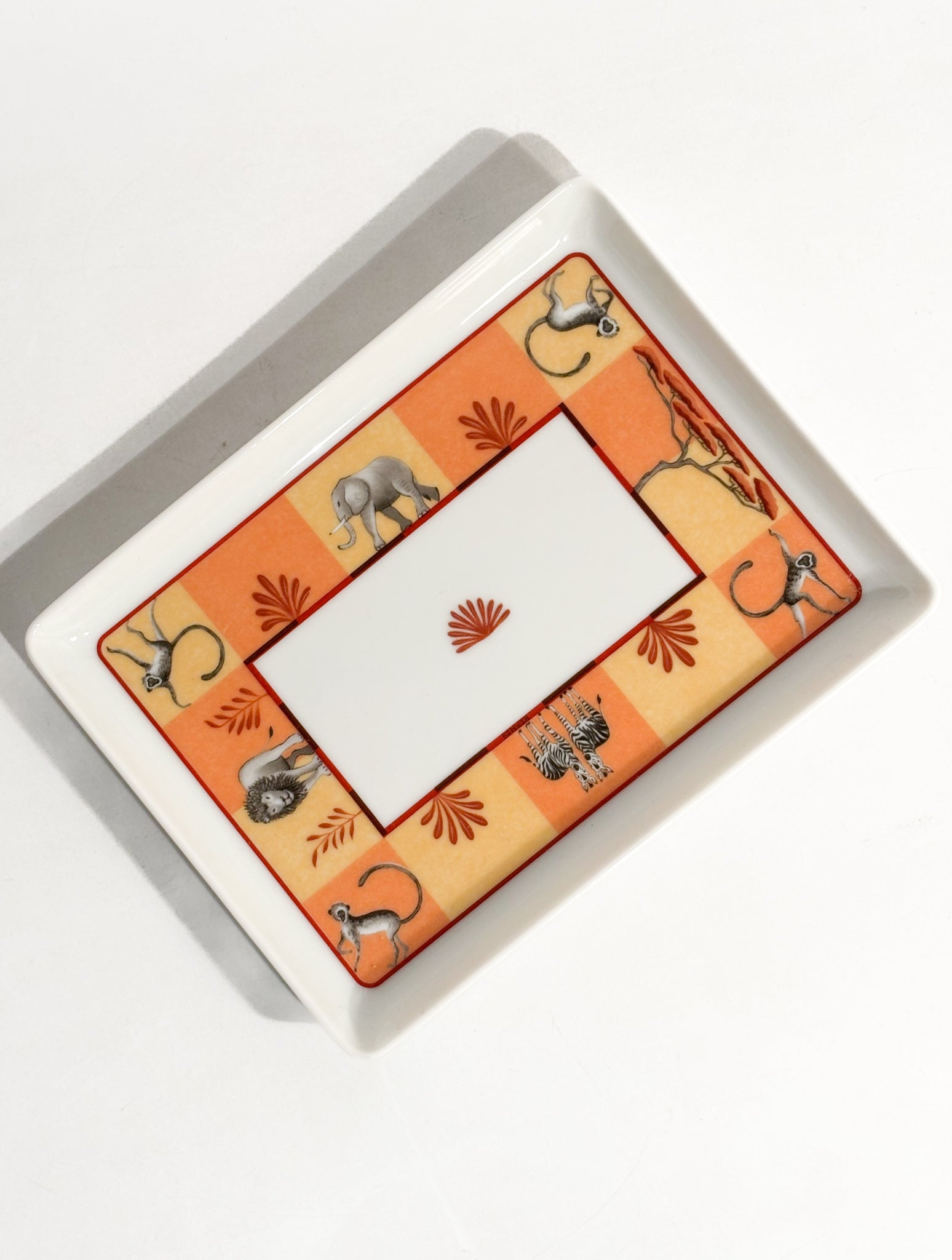 Piatto Collezione 'Africa' di Hermès con Motivo Safari Arancione Anni 90